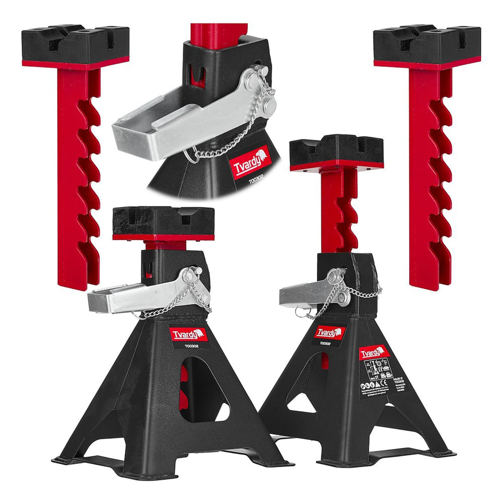 Set 2 cavalletti sollevatori per auto, supporto assale alto da 3 tonnellate, altezza regolabile 275 si 430 mm Tvardy