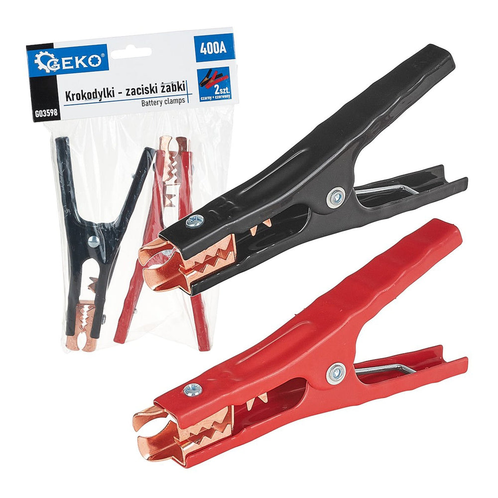 Set-kit 2 pinze per cavi batteria, morsetti a coccodrillo in rame, isolati, per batteria auto 400 A ,strumenti avviamento, Geko