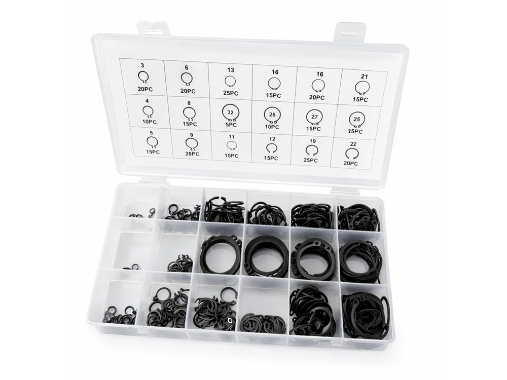 Set-kit anelli di sicurezza esterni Seeger, per bloccaggio esterno 300 pezzi Gebo Tools