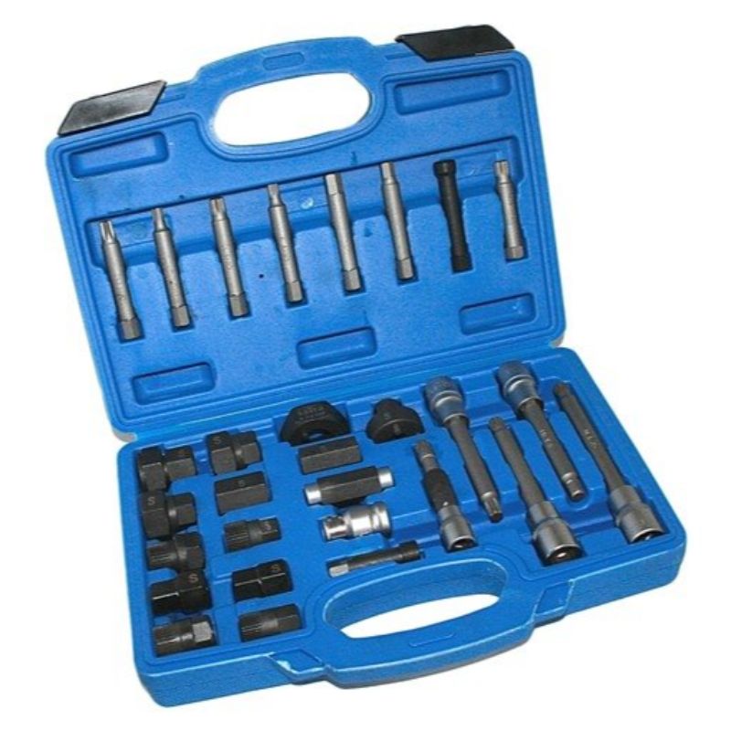 Set-kit chiavi puleggia alternatore, 1/2" pollice, estrattori, per pulegge libere VW Audi VAG Fiat 30 pezzi