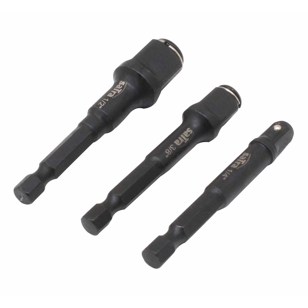 Set-kit 3 adattatori per bussole a percussione e inserti da 1/4'', 3/8'', 1/2'',punta da trapano, per avvitatori ad impulsi