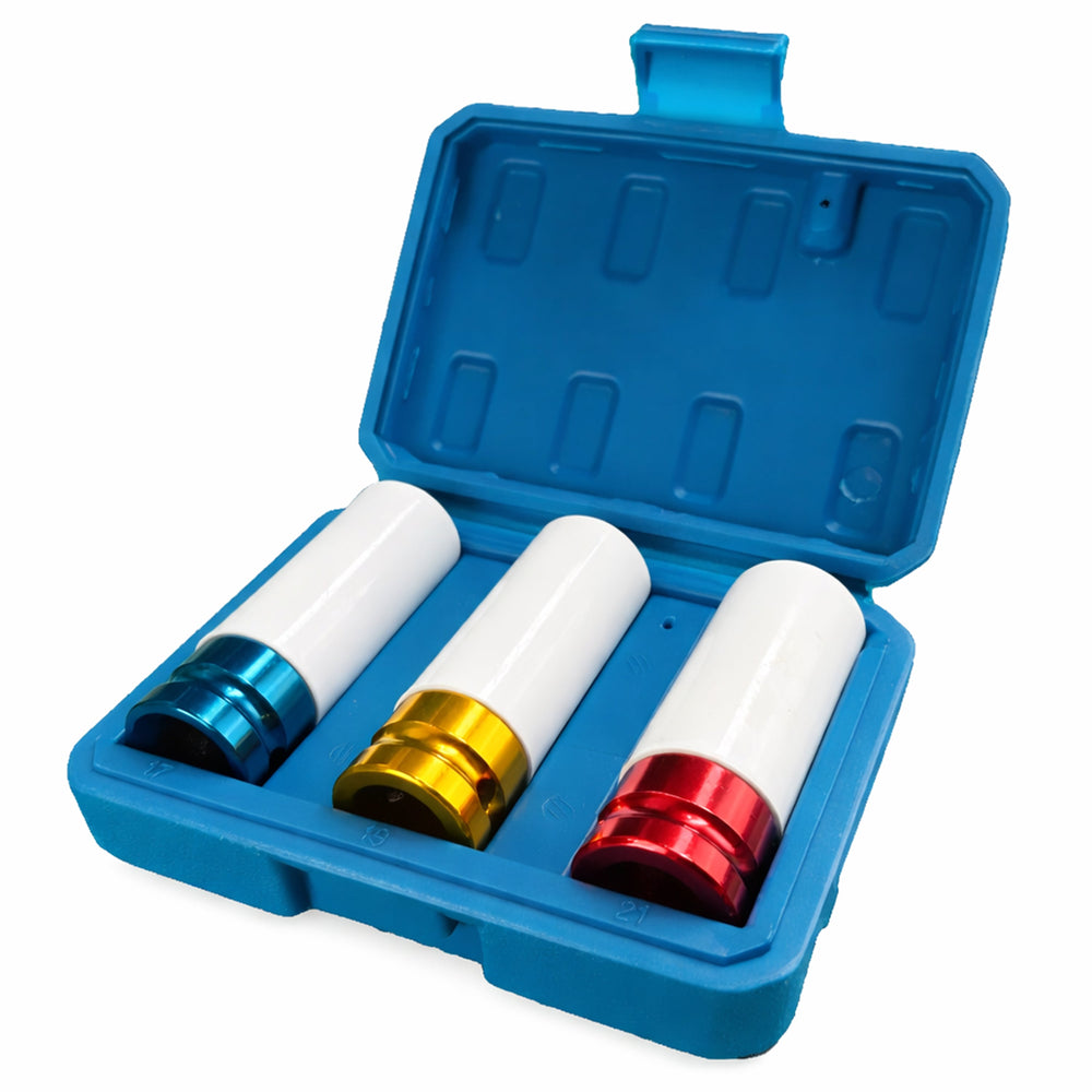 Set 3 bussole con rivestimento protettivo per cerchi auto in lega da 15 mm,17 mm,19 mm, Gebo Tools