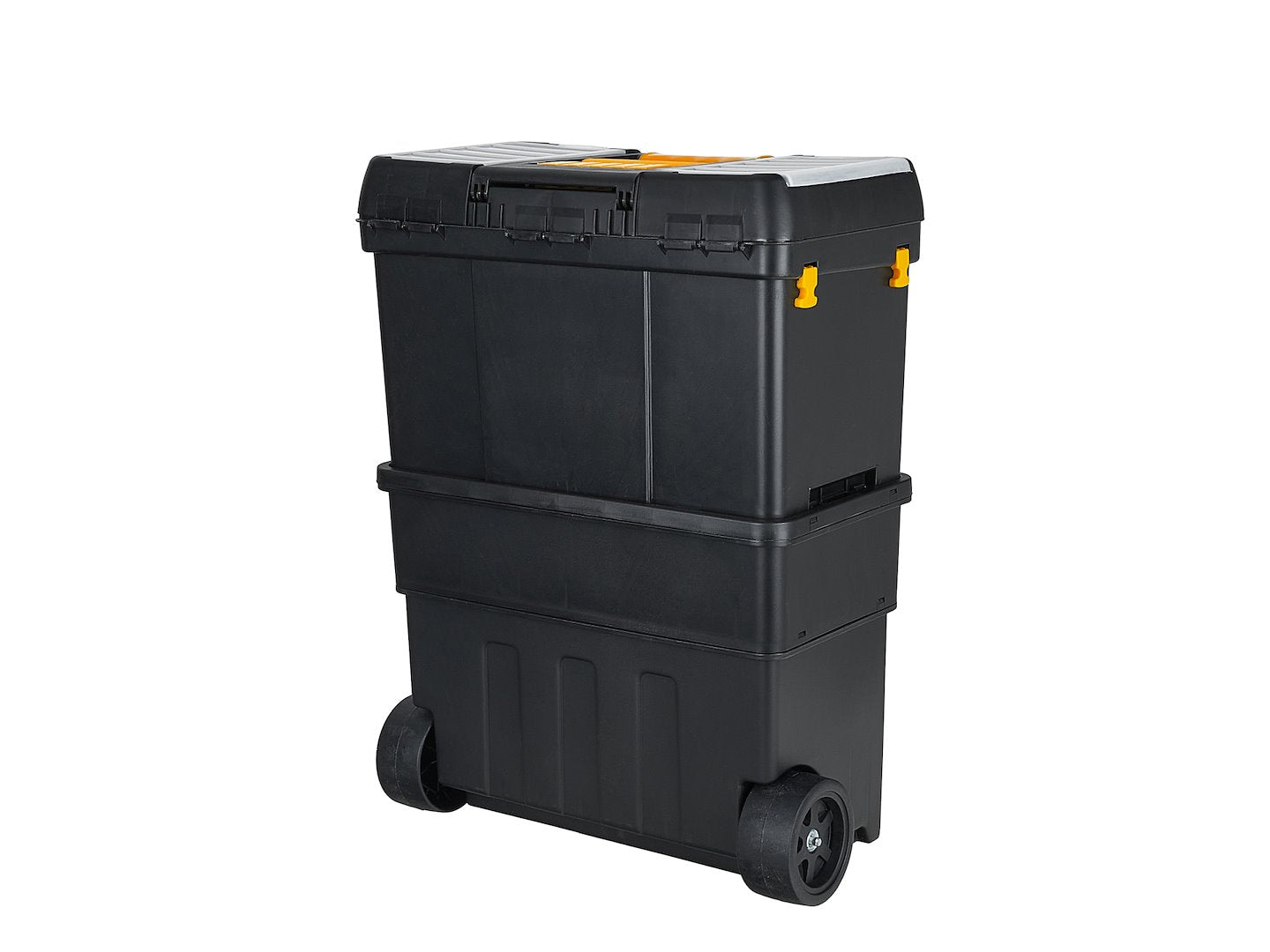 Set 3 cassette portattrezzi ,organizer 46 x 26 x 62 cm,con ruote e manico telescopico, nero/giallo, Keltin