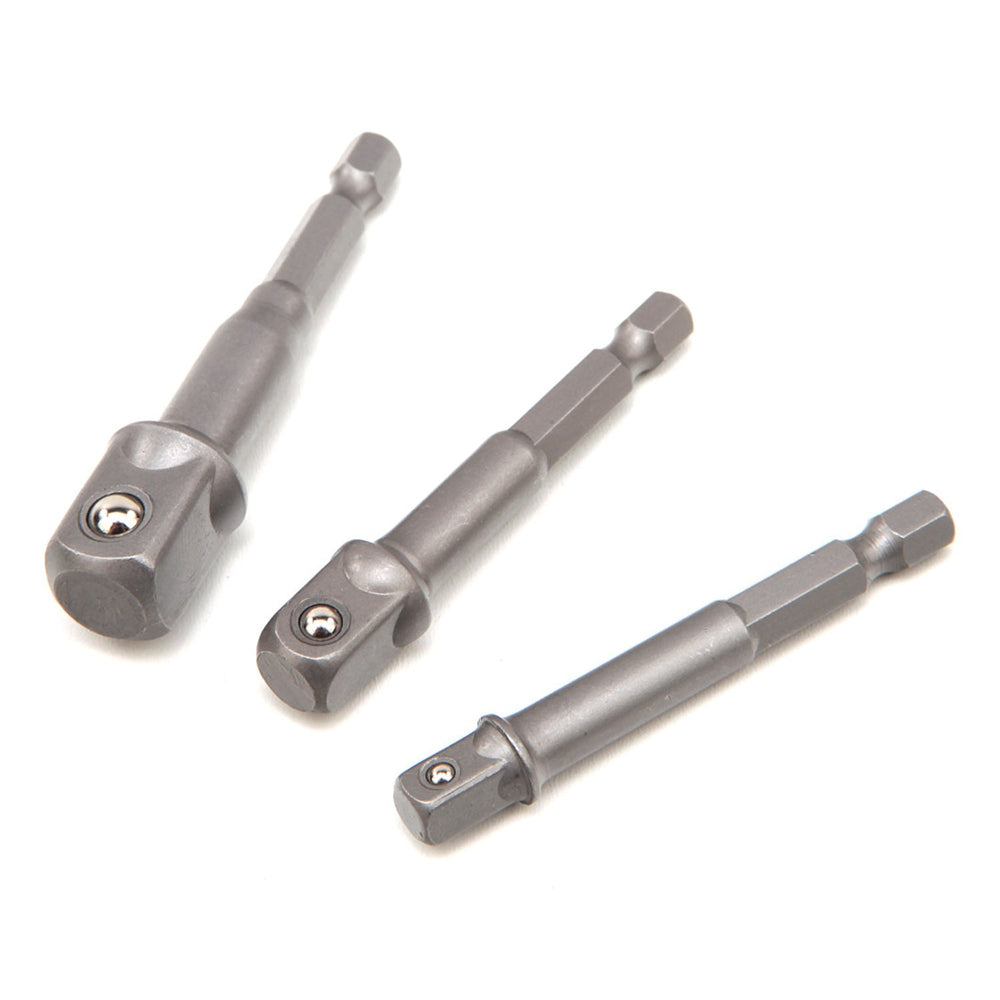 Set 3 pezzi adattatori per chiavi a bussola con inserti da 1/4” su 1/4”, 3/8”, 1/2”, per mandrino trapano e avvitatore, chiave a impatto, HBM