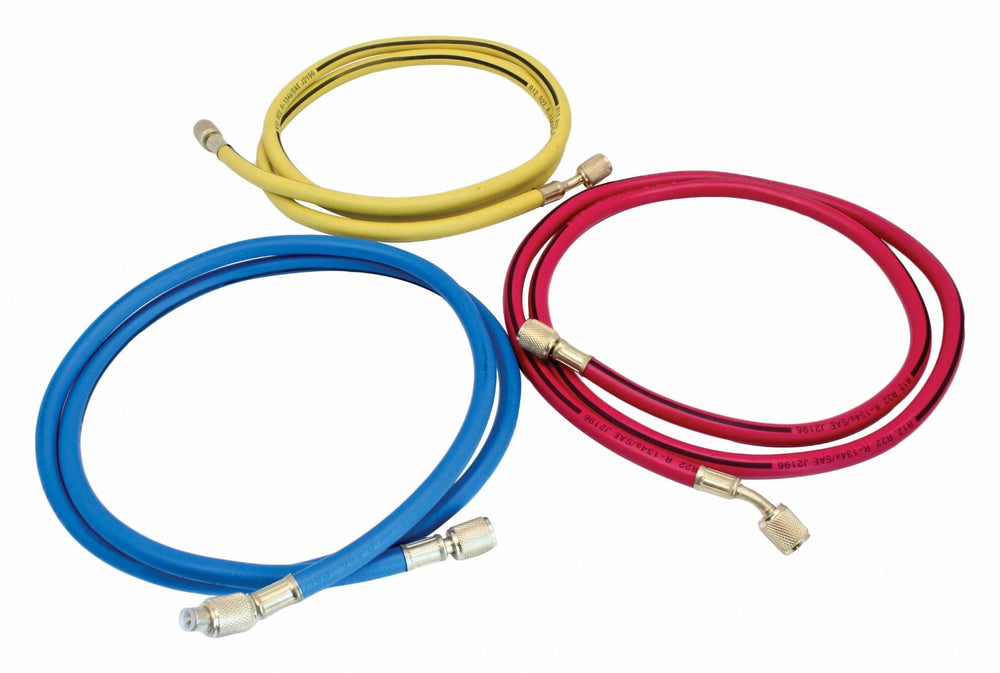 Set-kit 3 tubi ricarica del gas refrigerante AC + adattatore, lunghezza 150 cm, 1/4 " , tubo flessibile per aria condizionata
