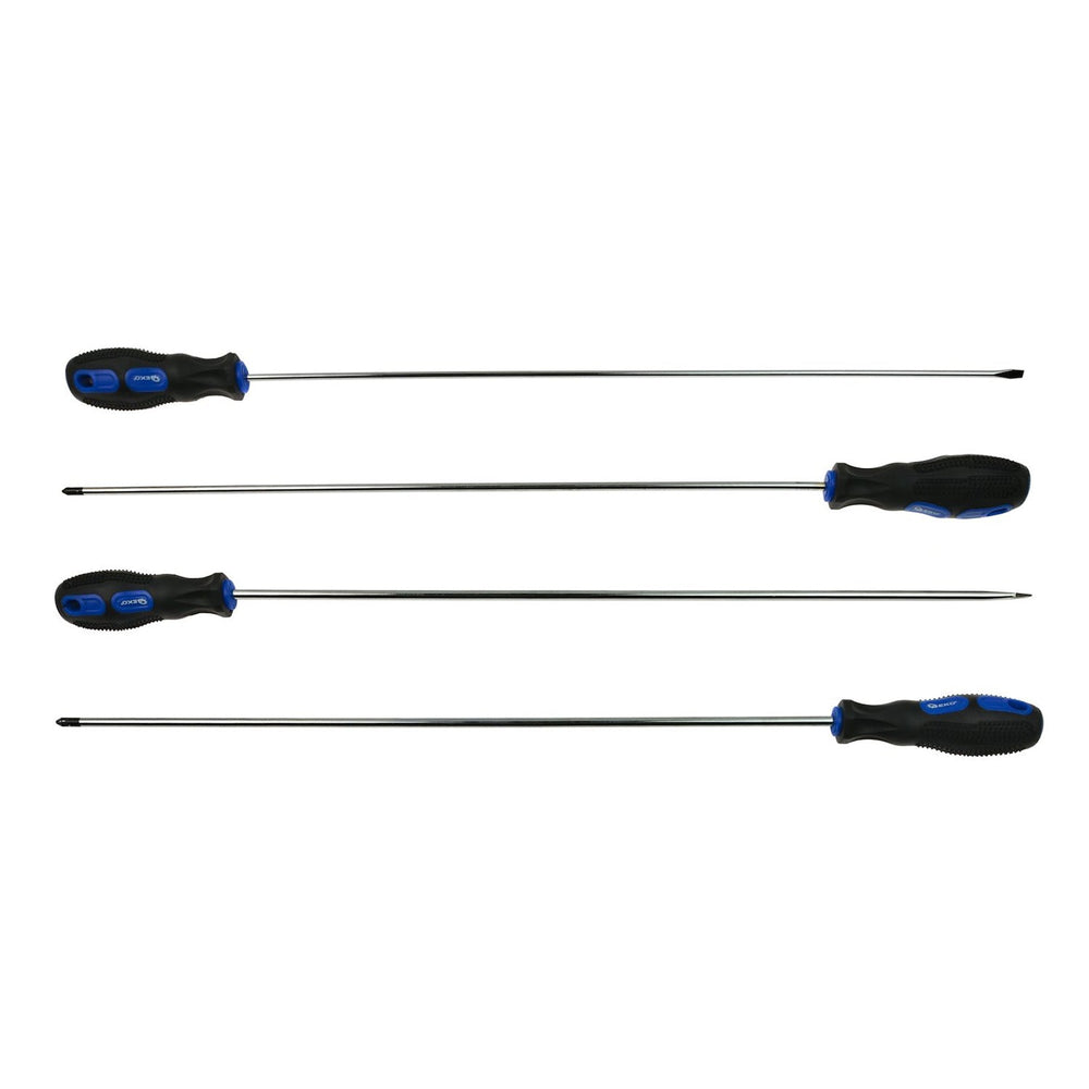 Set 4 cacciaviti professionali a taglio e a stella, extra lunghi,450 mm, kit giraviti di precisione con impugnatura antiscivolo in gomma ergonomiche, in acciaio Cr-V, Satra