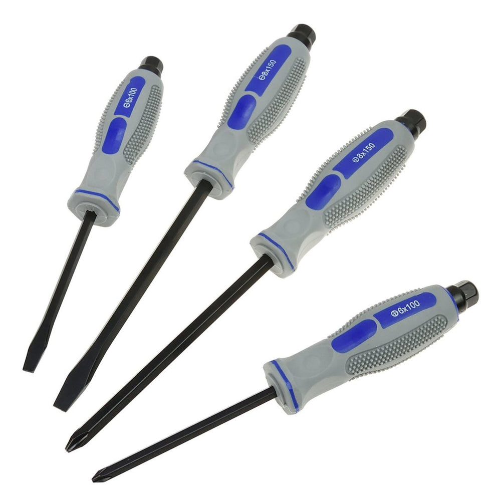 Set 4 cacciaviti professionali a taglio e a stella, kit giraviti di precisione con impugnatura antiscivolo in gomma ergonomiche, in acciaio Cr-V, Geko