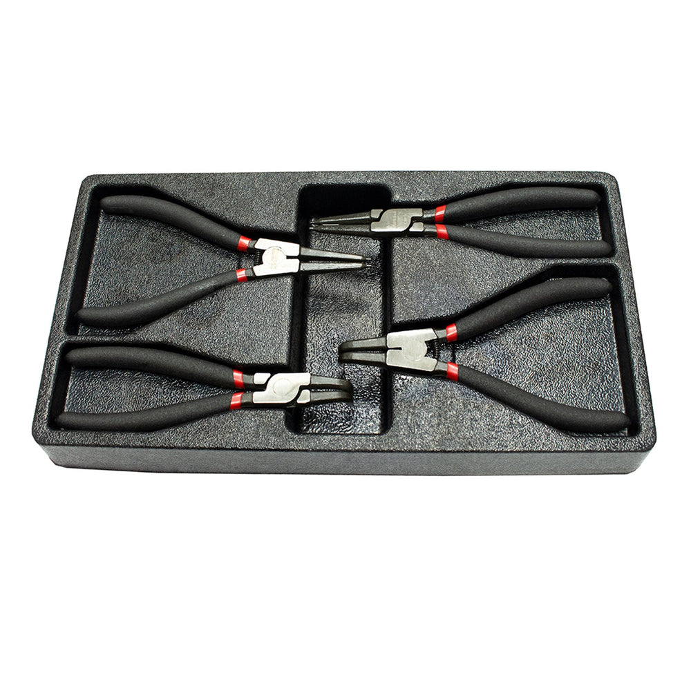 Set-kit 4 pinze per anelli di sicurezza Seeger a becco curvo e dritto interni/esterni, con punte dritte e curve per bloccaggio interno ed esterno 175 mm, Kroftools