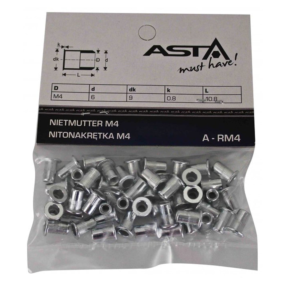 Set-kit 50 rivetti filettati, assortimento dadi per inserti, in acciaio M4