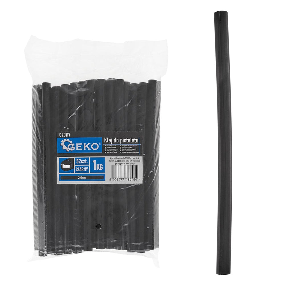Set-kit 52 bastoncini di colla a caldo standard ,cartucce di colla fusibile, per pistole incollatrici, 11 mm x 200 mm,nero ,Geko