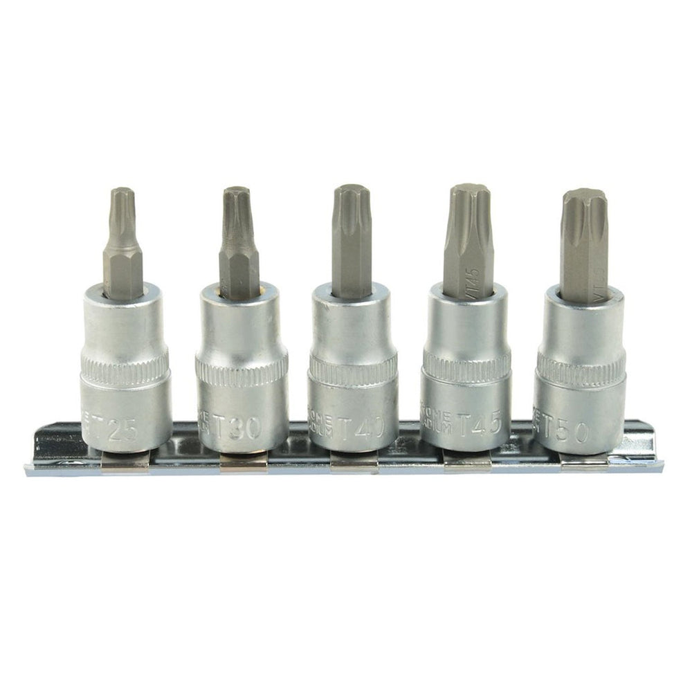 Set 5 bussole con inserti Torx 3/8'', da T25-T50 ,in acciaio Cr-V,Geko