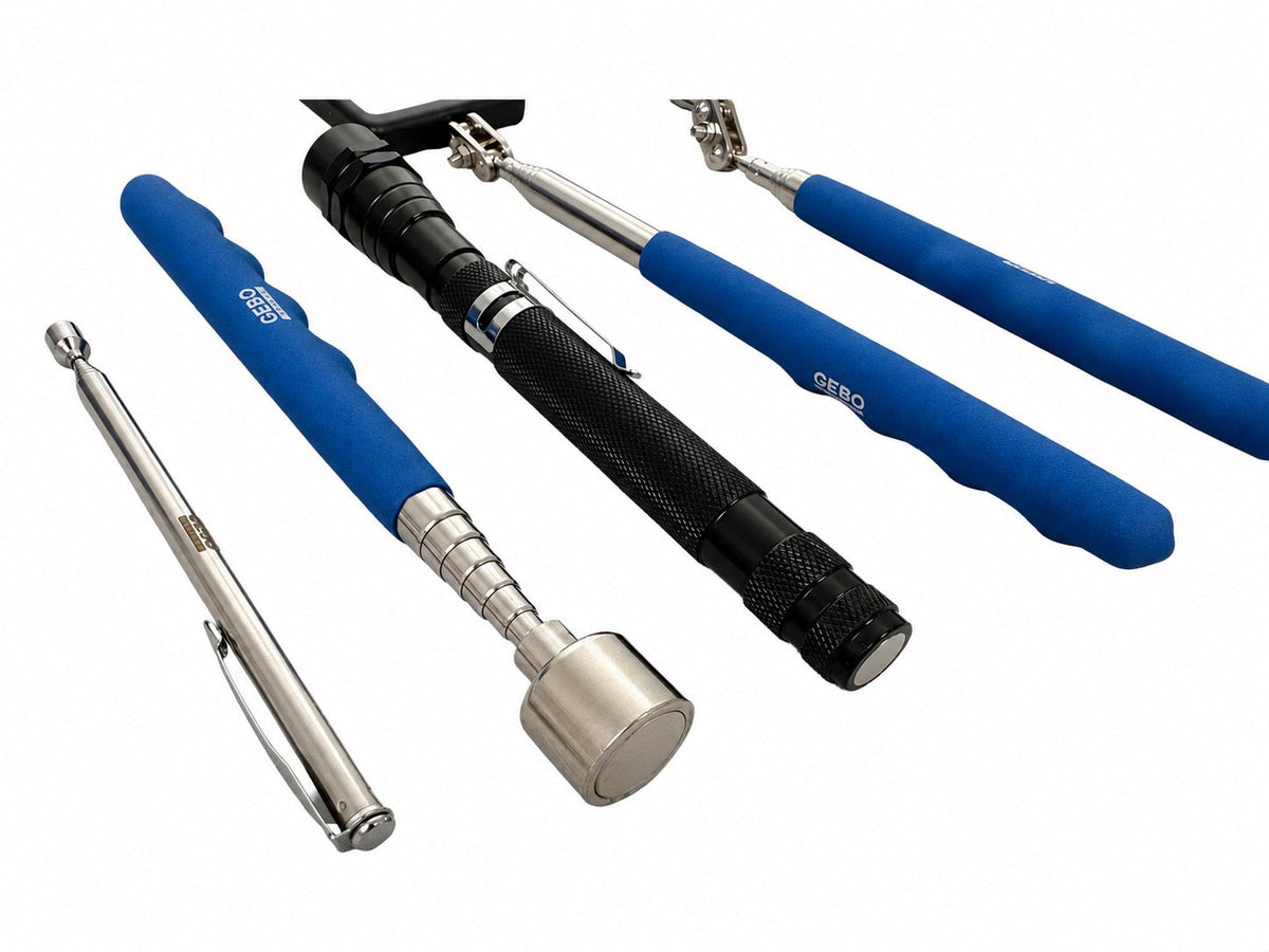 Set-kit 5 attrezzi ispezione e recupero oggetti auto, specchio telescopico, con luce LED, manico per angolo visione extra, magnetico pickup Gebo Tools
