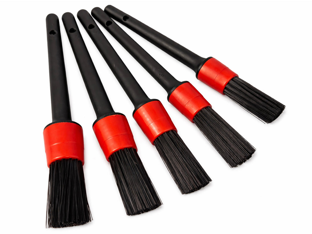 Set-kit 5 spazzole pulizia auto, per dettagli con setole morbide per l'interno, delicata e facile - uso universale - per cerchi, interni, motore, scarico, sedili, Gebo Tools