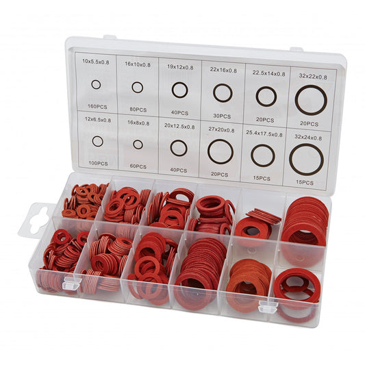 Set-kit guarnizioni rondelle piatte in fibra, assortimento 600 pezzi