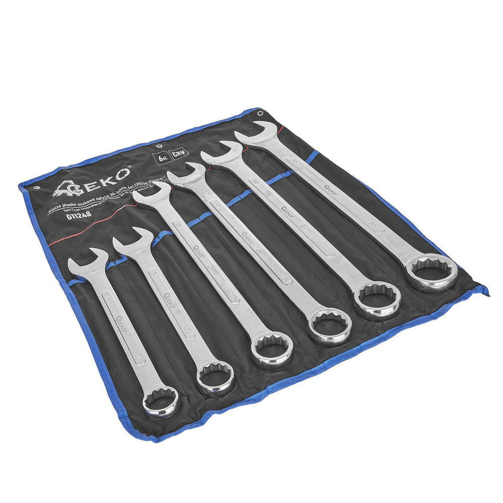 Set-kit 6 chiavi professionali combinate ,anello e forchetta, in acciaio Cr-V con finitura cromata e satinata,chiave inglese, per camion e macchinari, 34-50 mm, Geko
