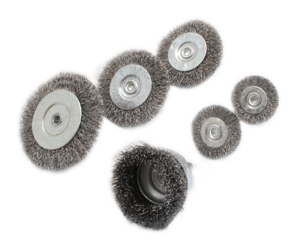 Set-kit 6 spazzole metalliche cilindriche per trapano, abrasive per pulire ruggine tubi fori, scorie di saldatura e ruggine,vernice,con codolo