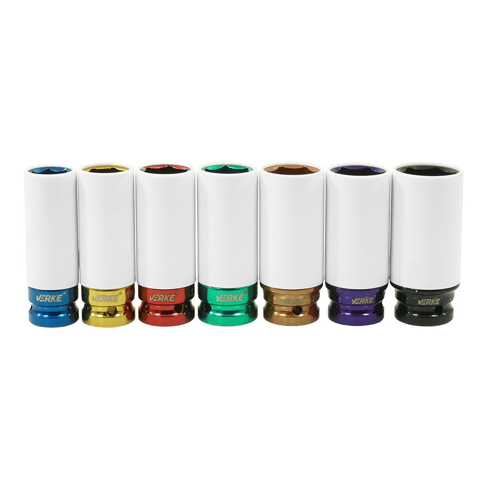 Set 7 bussole 1/2'' con rivestimento protettivo per cerchi in lega da 17 mm a 27 mm Verke