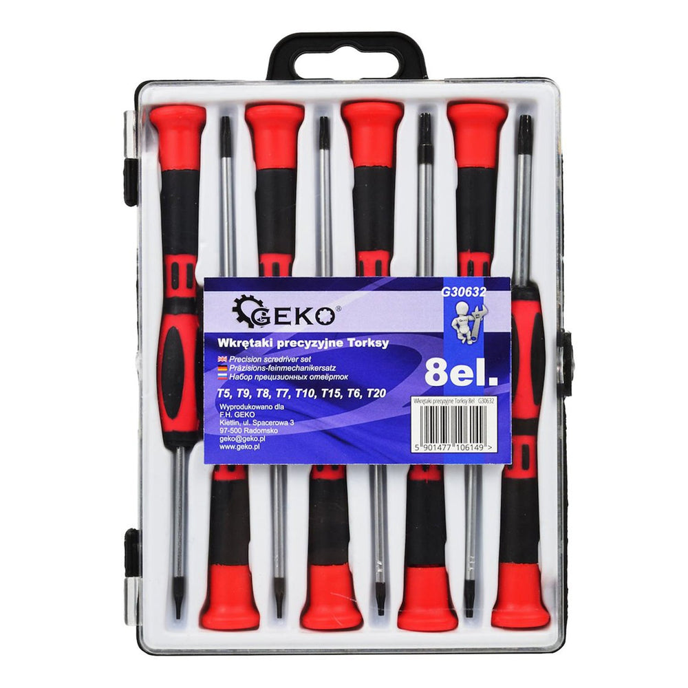 Set-kit 8 cacciaviti Torx T5-T20 ,kit giraviti di precisione con punta magnetica e impugnatura antiscivolo in gomma ergonomiche, in acciaio Cr-V, Geko