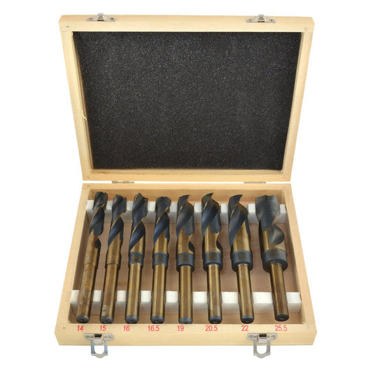 Set 8 punte trapano professionali HSS-CO 5% cobalto, 14–25,5 mm, 1/2", angolo 130° per metallo duro e legno