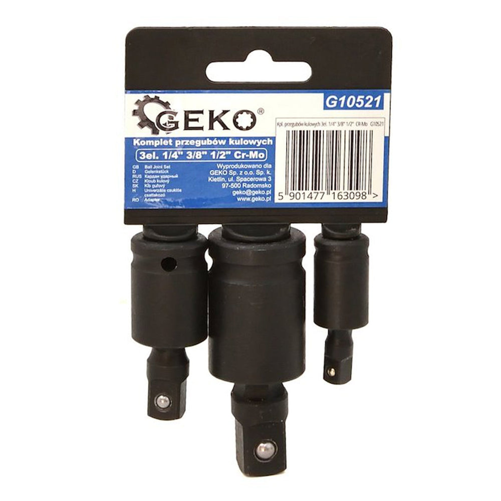 Set-kit adattatore bussola per avvitatore, snodo cardanico 1/4" 3/8" 1/2" in Cr-Mo, esagonale a impulsi, 3 pezzi Geko