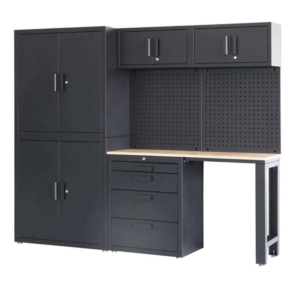 Set-kit arredamento modulare per officina, nero opaco, 8 pezzi