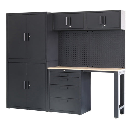 Set-kit arredamento modulare per officina, nero opaco, 8 pezzi
