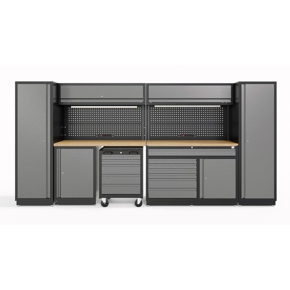 Set -kit arredamento modulare per officina, professionale, 420 cm con LED e piano in legno massiccio, 13 pezzi Hbm Olanda