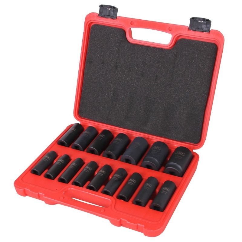 Set bussole a impatto lunghe, 1/2'', 10-32 mm, per riparazioni auto e cambio gomme,16 pezzi