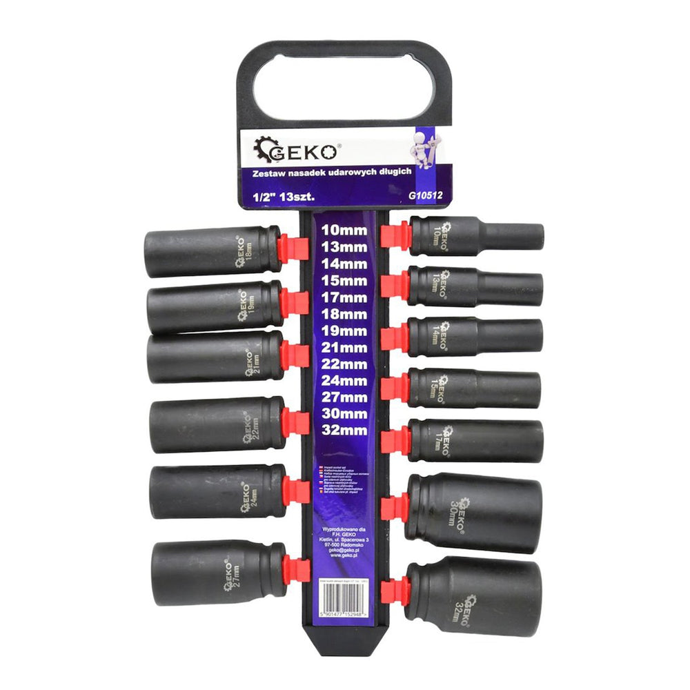 Set bussole a impatto lunghe 1/2", 10–32 mm ,13 pezzi Geko