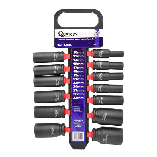 Set bussole a impatto lunghe 1/2", 10–32 mm ,13 pezzi Geko
