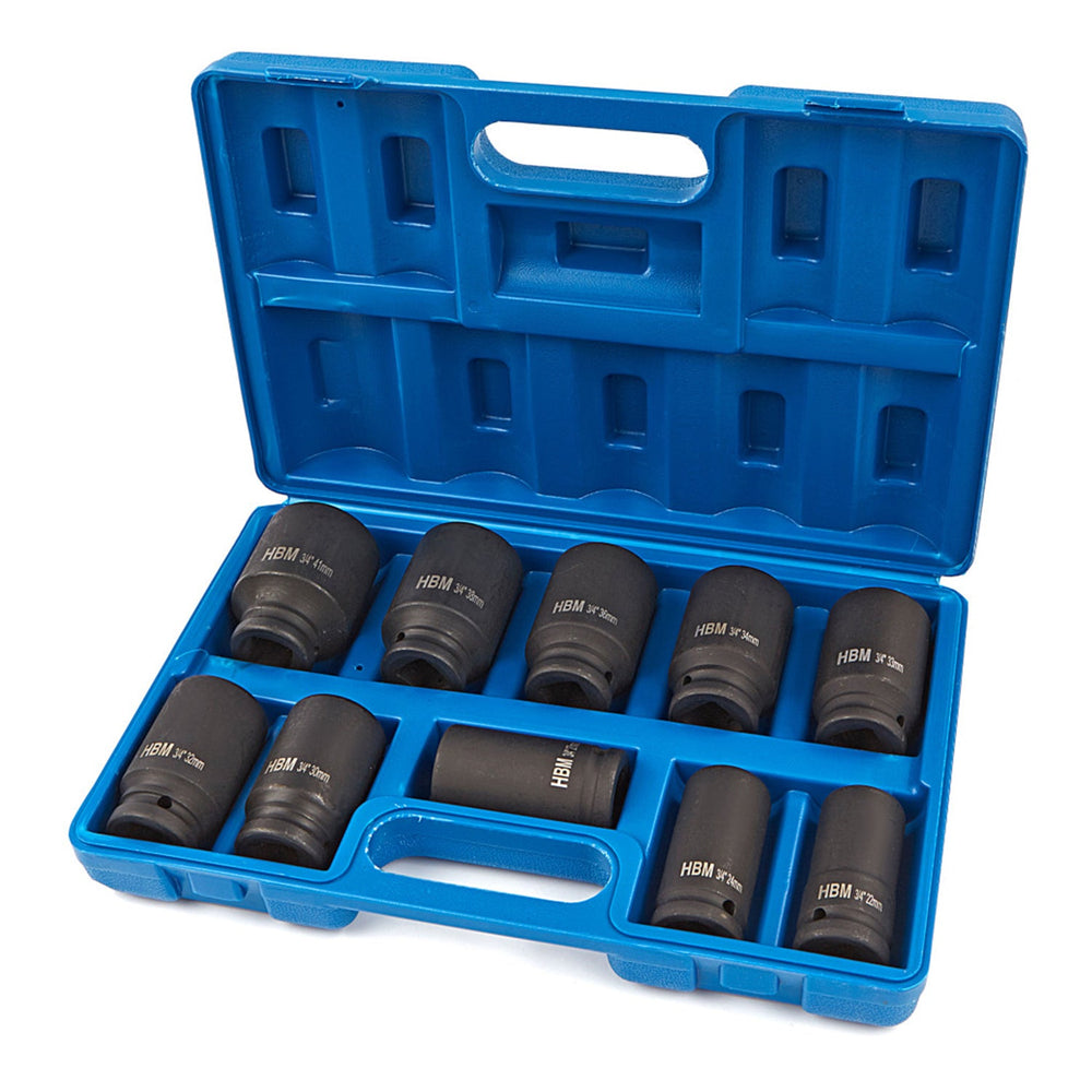Set bussole a impatto lunghe 3/4'', 22-41 mm, per riparazioni auto e cambio gomme,10 pezzi