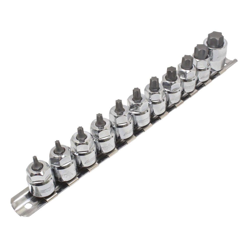 Set bussole con inserti Torx 3/8'', daT10-T60, ,in acciaio Cr-V,11 pezzi