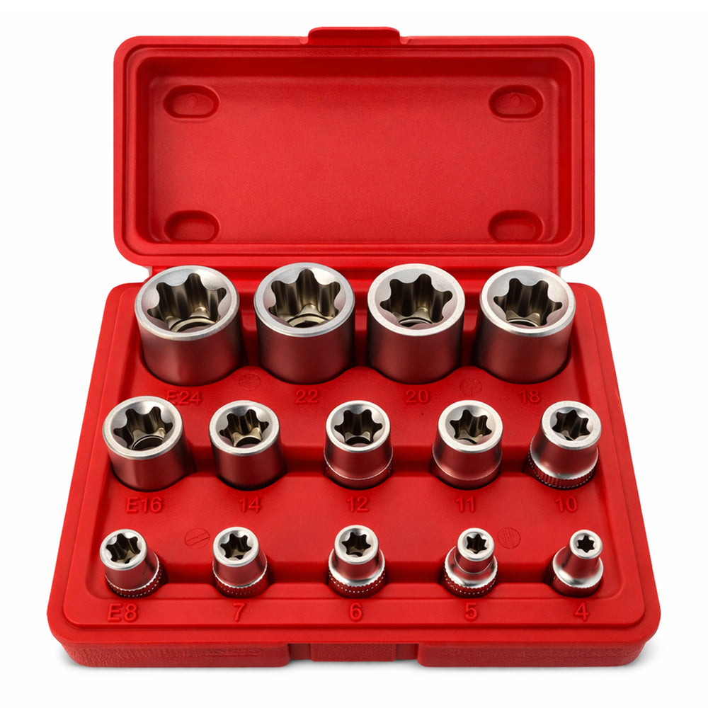 Set-kit bussole E-Torx, 1/2" 1/4" 3/8", E4-E24 ,14 pezzi Gebo Tools