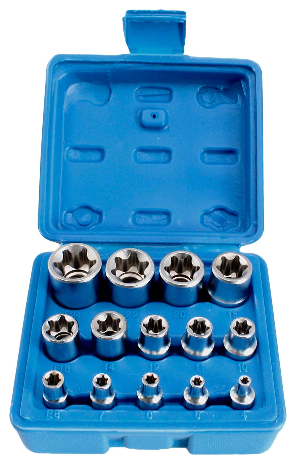 Set bussole E-Torx, 1/2" 1/4" 3/8", E4-E24 ,14 pezzi