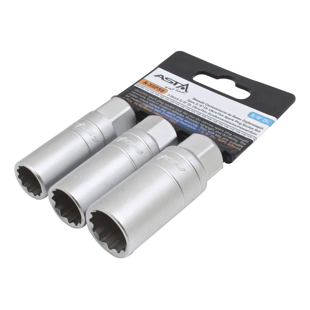 Set bussole speciali per candele a 12 punte ,sottili, 14-16-18 mm, in acciaio Cr-V, 3/8" pollice