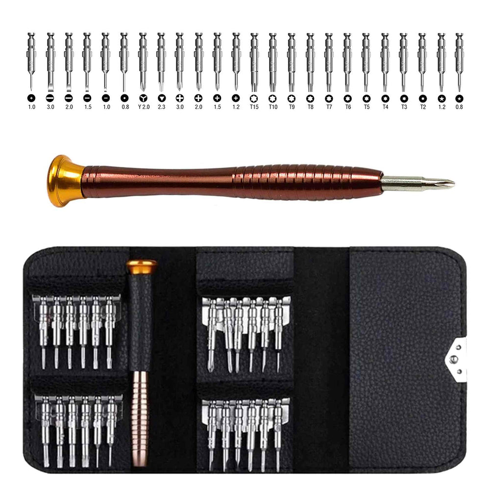 Set-kit cacciavite di precisione con inserti Phillips, a stella, taglio piatto, triangolare, Torx T2-T15, smontaggio e riparazione per MacBook, iPhone, pc, iPad, switch, ps4, ps5, xbox, occhiali, orologi, 25 pezzi Geko