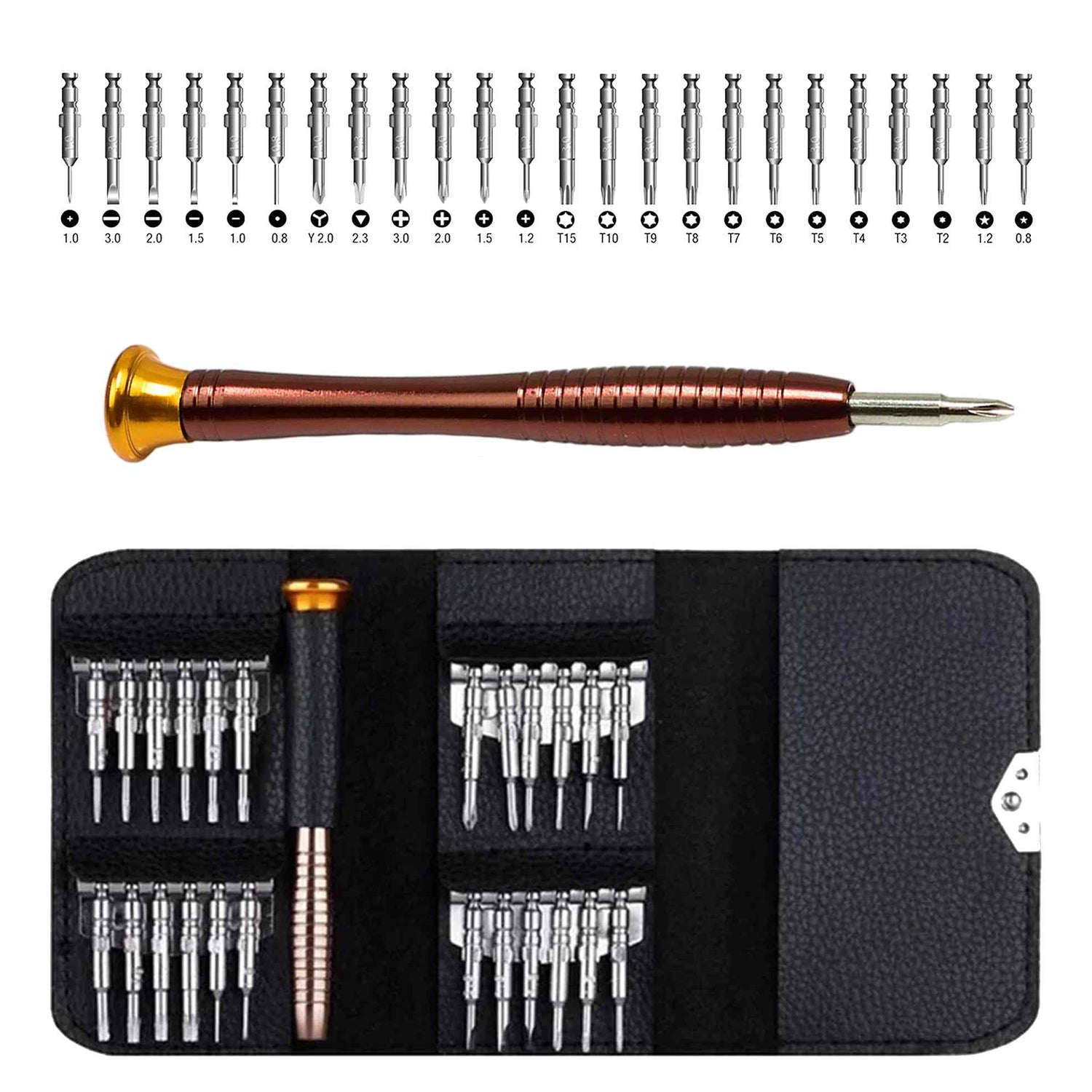 Set-kit cacciavite di precisione con inserti Phillips, a stella, taglio piatto, triangolare, Torx T2-T15, smontaggio e riparazione per MacBook, iPhone, pc, iPad, switch, ps4, ps5, xbox, occhiali, orologi, 25 pezzi Geko
