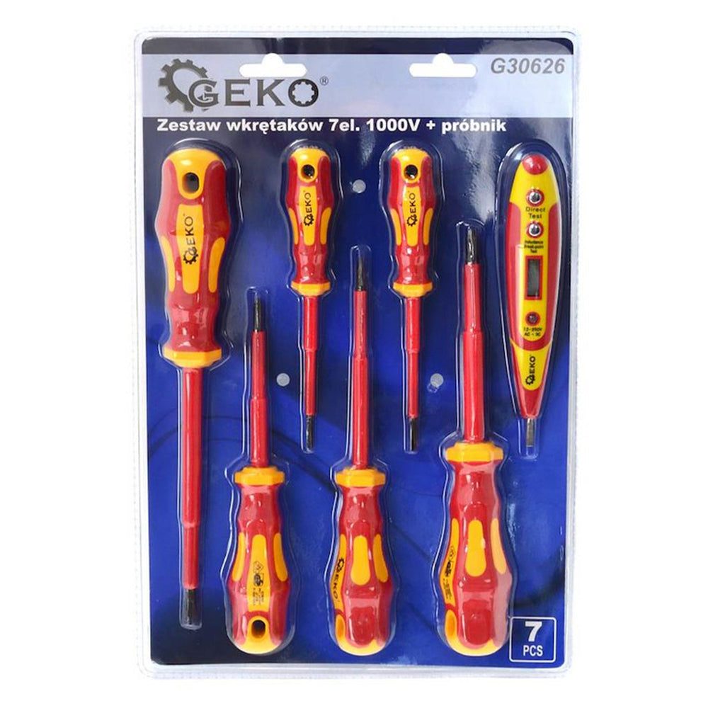 Set cacciaviti certificati VDE con voltmetro, punte a taglio e PH, con tester digitale di tensione, magnetico, rilevatore di elettricità, cacciavite elettrico a induzione, 1000v,  7 pezzi Geko