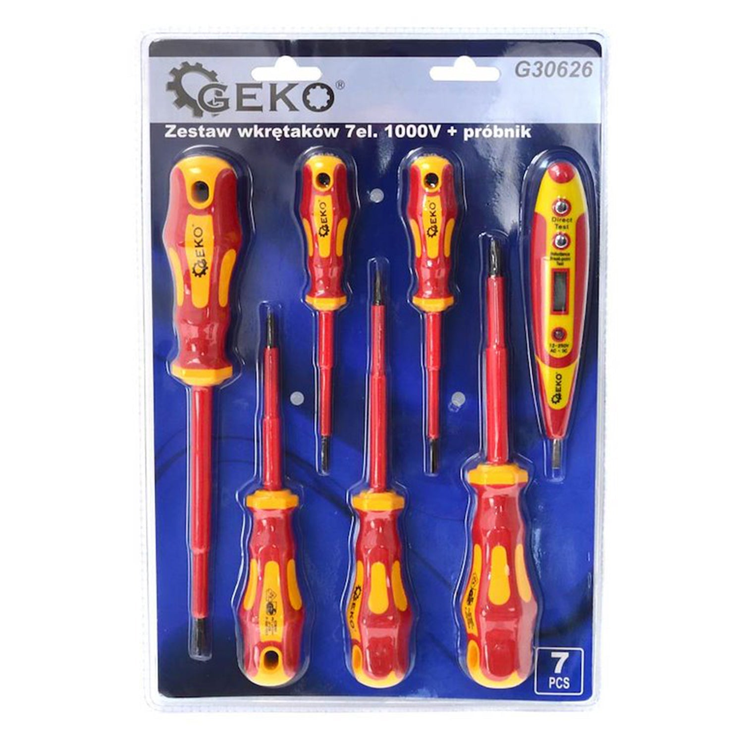 Set cacciaviti certificati VDE con voltmetro, punte a taglio e PH, con tester digitale di tensione, magnetico, rilevatore di elettricità, cacciavite elettrico a induzione, 1000v,  7 pezzi Geko