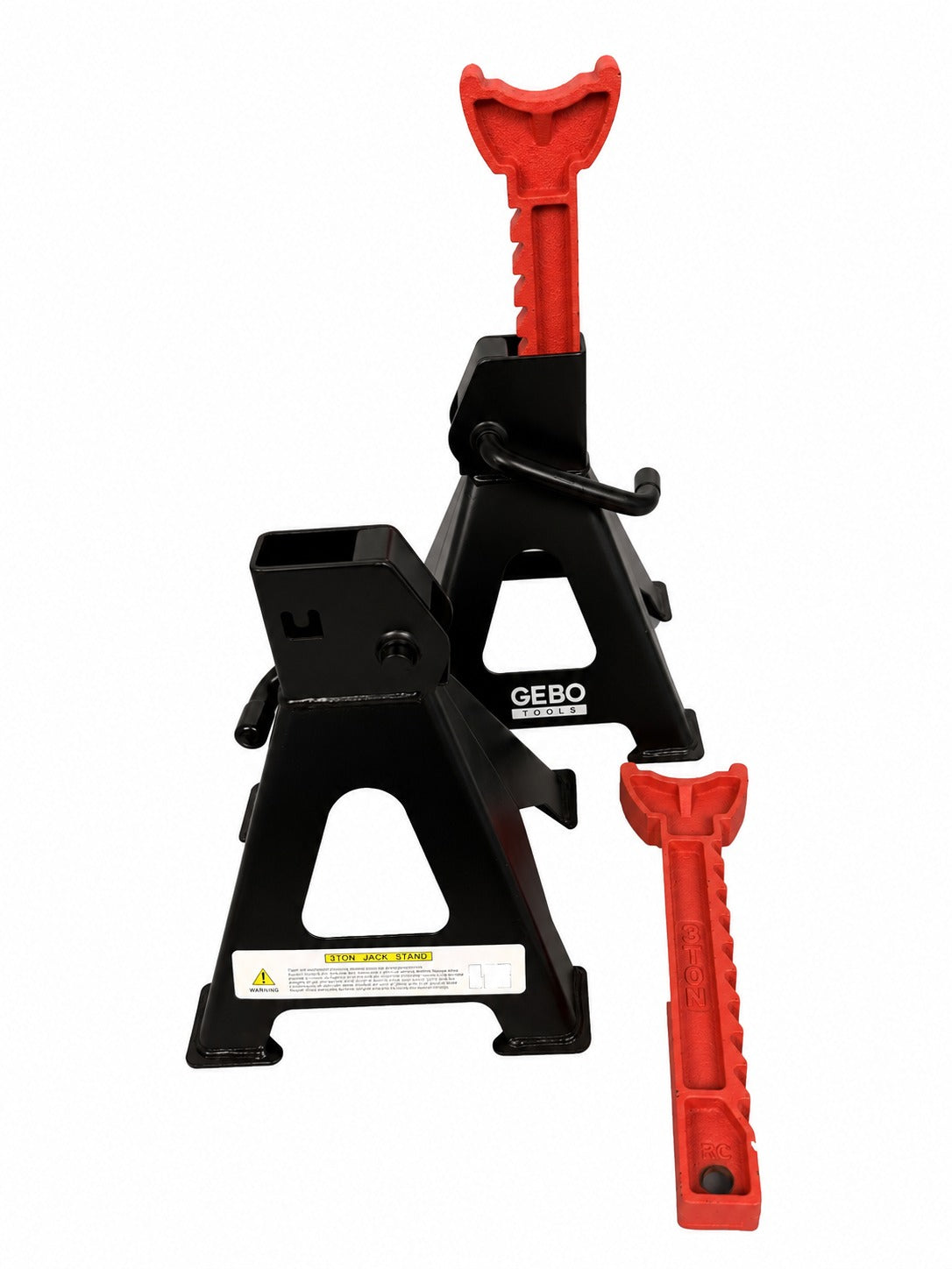 Set-kit di 2 cavalletti di sostegno per veicoli, capacità 3 tonnellate, supporto 29–43 cm, colonnette professionali Gebo Tools