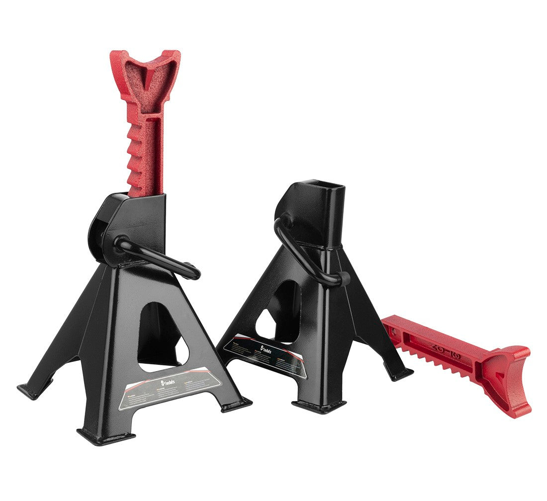 Set-kit 2 cavalletti di sostegno per veicoli, capacità 3 tonnellate, supporto auto,colonnette professionali con doppia sicurezza