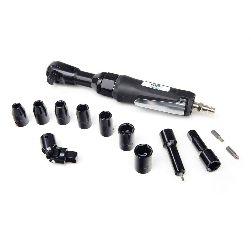 Set -kit chiave a cricchetto pneumatica e bussole 1/2'', attrezzi per auto, officina, fai-da-te , 9-19 mm,17 pezzi Hbm Machines