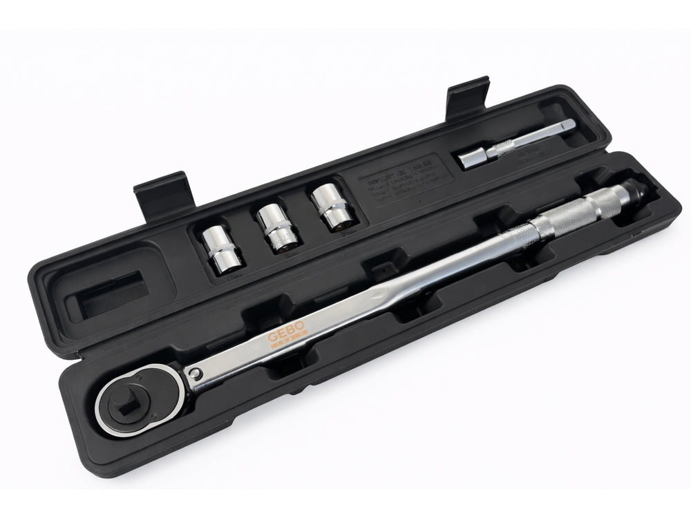 Set chiave dinamometrica 1/2", 28-210 Nm con bussole a impatto 1/2" 17 mm, 19 mm, 21 mm, e prolunga da 1/2'' , 5 pezzi Gebo Tools