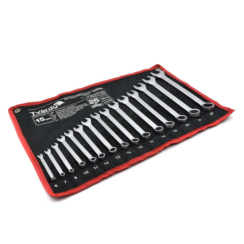 Set-kit chiavi combinate, inglesi, professionali, anello e forchetta in acciaio Cr-V, 6-27 mm, 15 pezzi, Tvardy