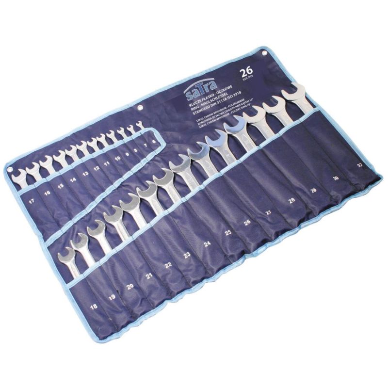 Set-kit chiavi combinate, inglesi, professionali, anello e forchetta in acciaio Cr-V, 6–32 mm, 26 pezzi, Satra
