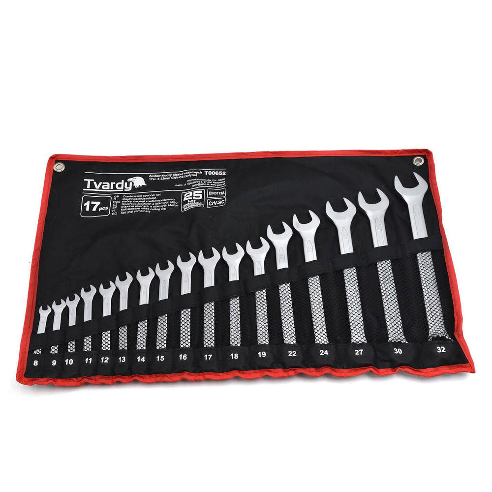 Set-kit chiavi combinate, inglesi, professionali, anello e forchetta in acciaio Cr-V, 8-24 mm, 17 pezzi, Tvardy
