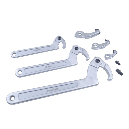 Set-kit chiavi con gancio regolabile e chiave a perno, per bici, moto, attacco di sospensione, regolazione dado, 35-120 mm - a C tonda , utensili manuali per dadi e bulloni, 11 pezzi