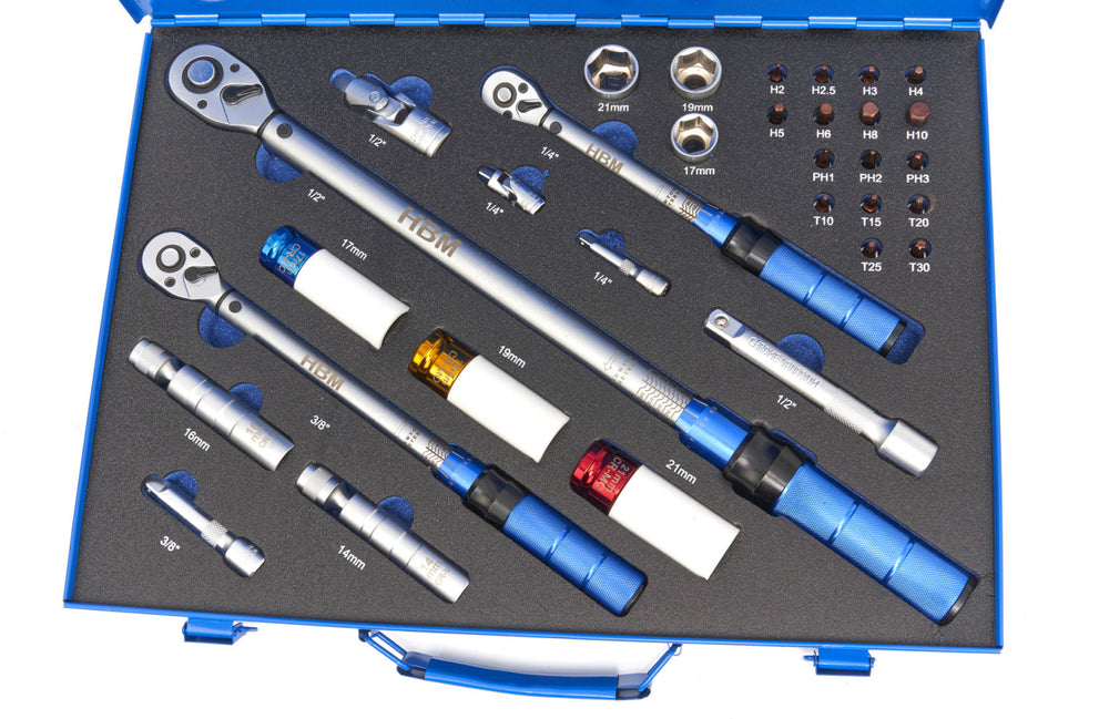 Set chiavi dinamometriche professionali 1/2'' 1/4” 3/8'', 5-220Nm, 32 pezzi Hbm Machines Olanda