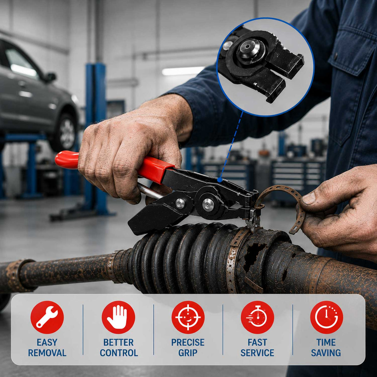 Set-kit pinze per fascette per cuffie giunti omocinetici auto, per stringitubo, serraggio tubi, attrezzi con morsetti officina Gebo Tools