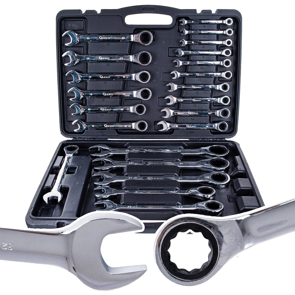 Set-kit chiavi combinate a cricchetto 6–32 mm, 22 pezzi Geko